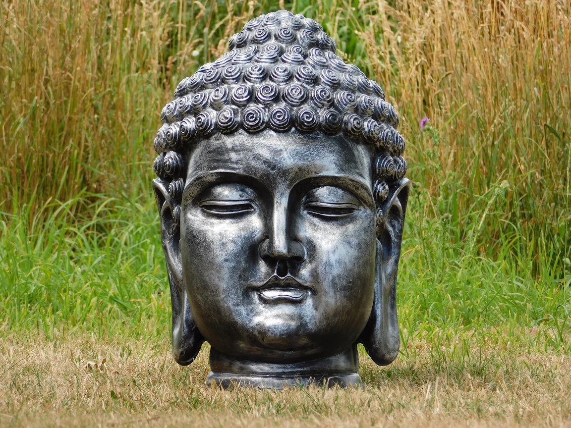 Indonesische Boeddha-hoofd, polystein-grijs-zilver! HANDGEMAAKT.EU