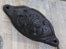 Drawer handle, door handle, furniture hardware, with beautiful motif, antique iron, brown