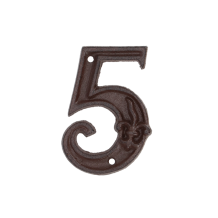 House number - digit 5 - cast iron brown