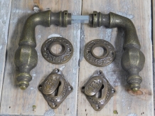 Set of door hardware Kanone - antique brass - handles, rosettes and mandrel