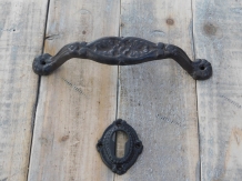 Door handle - brown with rosette cylinder lock suitable, cast iron