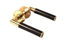 Door handle set brass glossy, black ebony, with rosettes