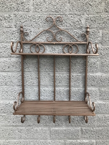 Wall rack with 2 shelves, wrought iron bl-brown