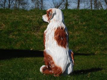 Beeld Hond - 76 cm -Polystone - Wit met Bruin