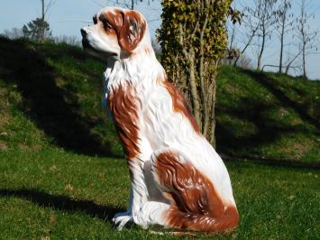 Beeld Hond - 76 cm -Polystone - Wit met Bruin