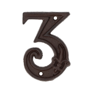 House number - digit 3 - cast iron brown