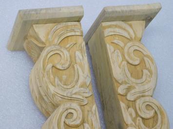 Set of 2 - Sturdy Wooden Wall Consoles - Hand-carved