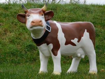 Cow with Neck Strap - 80 cm - Brown White - Polystone