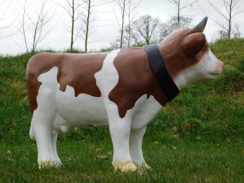 Cow with Neck Strap - 80 cm - Brown White - Polystone