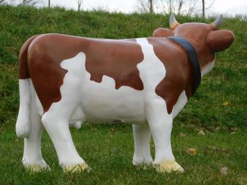 Cow with Neck Strap - 80 cm - Brown White - Polystone