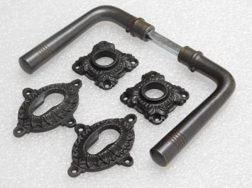 Set of door handles with latch-and-lock rosettes - PC - Iron - Dark brown