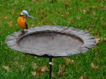 Handgemaakte Voederschaal met IJsvogel - Tuinsteker - Metaal