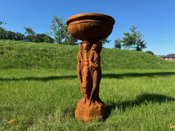 Statue und Gartenvase 'Drei Frauen' mit Schale - 85 cm - alles Stein - Oxid